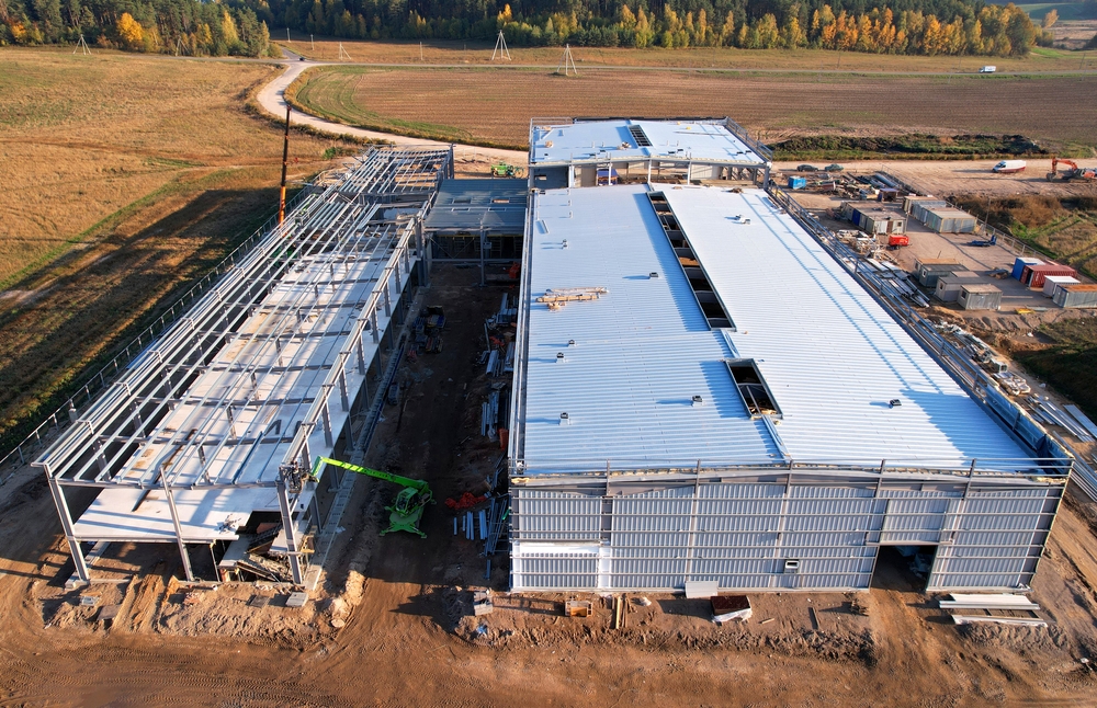 Warehouse,Construction,From,Metal,Structure.,Industrial,Building,On,Light,Gauge